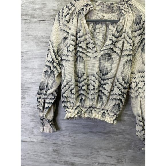 Porridge Clothing By Anthropologie Top XS Textured Puff Sleeves V Neck - Picture 2 of 12